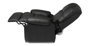 Close-up of a fully extended black recliner